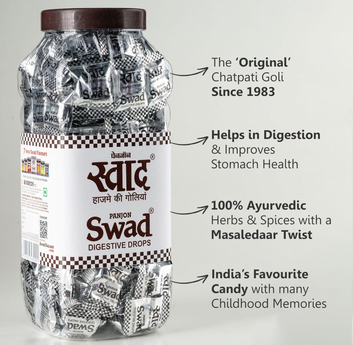 Swad Candy Jar (Digestive & Tangy Indian Masala Flavour Sweet Toffee) Vegan & Gluten Free