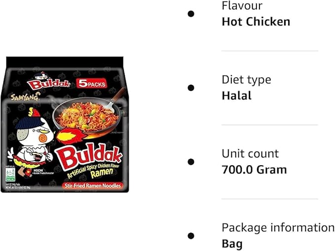 Samyang Dried Chicken Buldak Noodles - 140gm (Pack of 1) | Fiery Heat | Korean Ramen Variety | Spicy Sauce | Dried Chicken Flavour | Instant Noodles