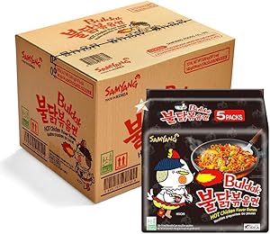 Samyang Dried Chicken Buldak Noodles - 140gm (Pack of 1) | Fiery Heat | Korean Ramen Variety | Spicy Sauce | Dried Chicken Flavour | Instant Noodles